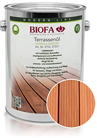 BIOFA Terrassenöl farbig 37531 Pflegeöl für Holzterrassen und Terrassen-Dielen aus Holz – Öl aus natürlichen Rohstoffen - Außenbereich (2,5L, Douglasie)