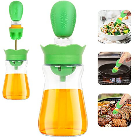 Uktunu Nebulizzatore Olio Spruzzatore di Olio per Friggitrice con Imbuto, Spazzola per la Pulizia e Spazzola Spruzzino per Olio D'oliva Bottiglia Olio Spray da Cucina per BBQ Insalata Cottura -200ml