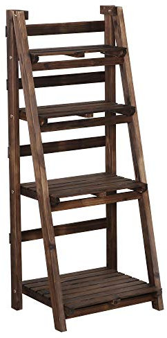 Yaheetech 4-Ebene Blumentreppe, Klappbares Blumenregal, Blumenständer Stabil, Platzsparende Blumenleiter, Multifunktionales Leiterregal für Drinnen und Draußen/Wohnzimmer/Balkon/Terrasse/Garten,Braun