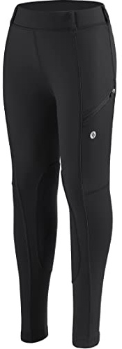 SANTINY Girls Horse Riding Pants with Zipper Pockets Kids Stretchy Equestrian Breeches Knee-Patch Youth Schooling Tights (Black_L)