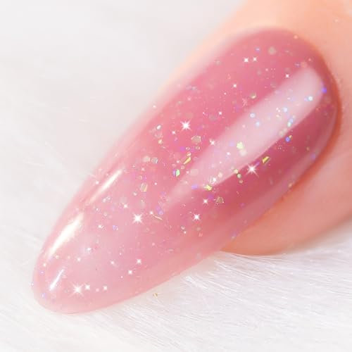 BURANO UV Nagellack Base Coat, Nude Pink Sparkle Gel Poliert, Jelly Diamantlack für Nägel Soak Off (NU12)