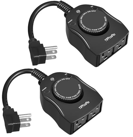 TiFFCOFiO Outdoor Christmas Light Timer, Dusk to Dawn Sensor Countdown, Outdoor Timers for Electrical Outlets Waterproof, 2 Grounded Outlets for Christmas Lights, 15A 1/2HP, CSA Listed (2 Pack)