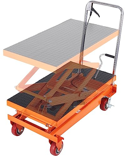 VEVOR Hydraulic Lift Table Cart, 770lbs Capacity 59 Lifting Height, Manual Double Scissor Lift Table with 4 Wheels and Non-slip Pad, Hydraulic Scissor Cart for Material Handling and Transportation