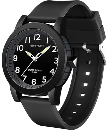 VOSO Kids Analog Watch for Boys Girls, 50M Waterproof Children Quartz Watch for 5-18 Years Old, Time Teacher Watches for Sports Outdoor, Kids Gifts, Easy to Read (Black)