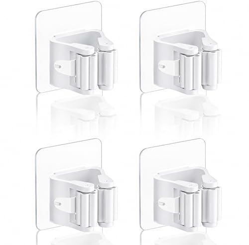 WENRENMK 4 Piezas Colgador Escobas y Fregonas, Soporte Escobas Pared, Colgador Escoba, no Requiere Perforación, Apto para Cocina, Baño, Jardín, Garaje
