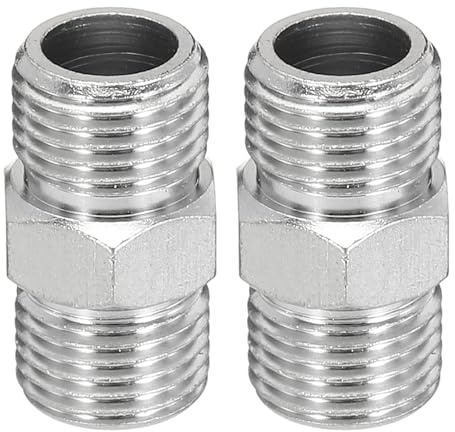 PATIKIL 1/8 to 1/8 Air Brush Hose Adapter, 2PCS 1/8 BSP Male to 1/8 BSP Male Fitting Conversion Adapter Nipple Metal Connector for Air Compressors