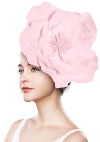 Fascinator mit Blume, große Blumenhüte für Damen, Blumen-Fascinator Schwarz für Damen, großes Blumen-Stirnband, Kostüm, Kopfbedeckung, Stirnband, große Blumen-Haarbänder (Rosa)