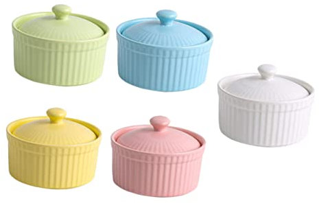 Cabilock Ramequins Céramique Avec Couvercle Bols Multi-usages Assortiment De Couleurs Pour Pudding Et Desserts Compatible Micro-ondes Et Four