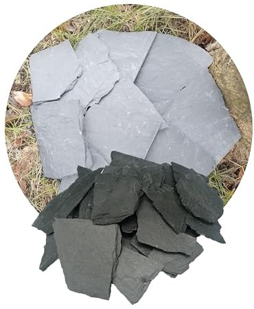 Generisch Schiefer Splitt Platten Bruch Zier Stein Kies Schwarz Garten Deko Garten: 25 kg Schieferplatten 5-20cm Ziersteine für stilvolle Wege