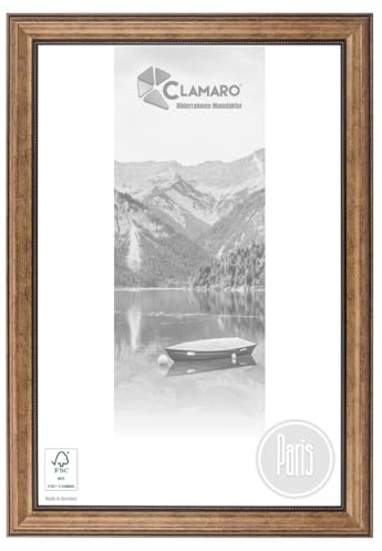 CLAMARO 'Paris' Bilderrahmen Antik 70x100 Massivholz | Braun | 42 mm breite Shabby Chic Vintage Barock Leiste | Holzrahmen inkl. Acrylglas, Rückwand, Metall Aufhänger
