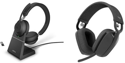 Jabra Evolve2 65 Wireless PC Headset with Charging Stand & Logitech Zone Vibe 100 Leichte, kabellose Over-Ear-Kopfhörer