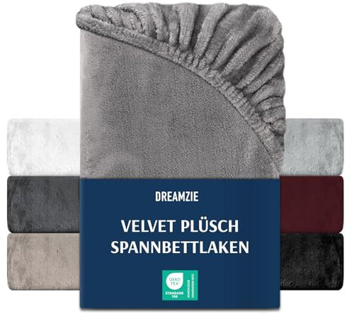 DREAMZIE Premium Frottee Spannbettlaken 90 x 200-100 x 200, Cashmere-Touch Bettlaken Jersey Fleece Spannbetttuch Laken, Grau