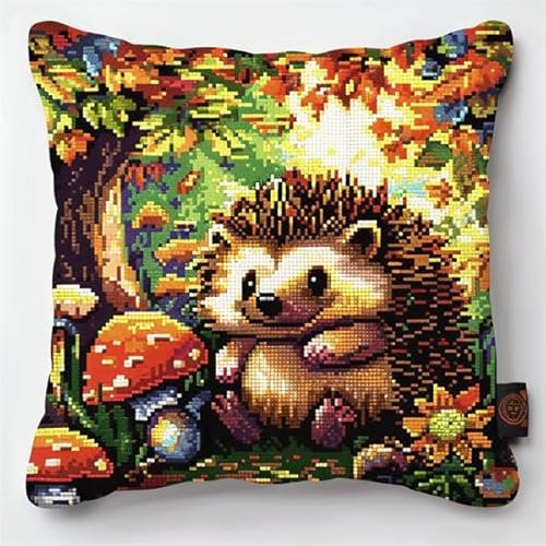 Kitquiver Knüpfkissen Set Igel Knüpfset für Erwachsene (43X43cm) Bastelset Knüpfen Kissen Bastelset Knüpfen Handwerksset Kissen DIY Bastelset für Anfänger für die Sofa-Heimdekoration