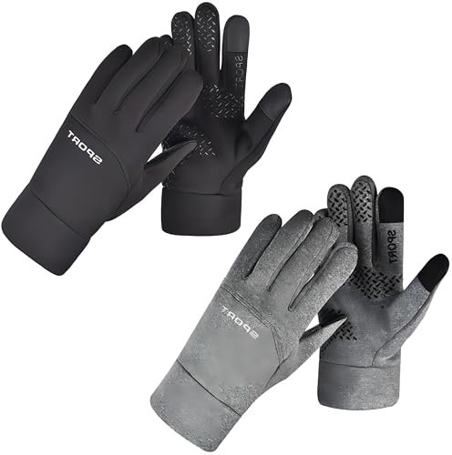 2 Stück Laufhandschuhe Herren Damen, Touchscreen Sporthandschuhe, Fahrrad Ski Gefütterte Handschuhe, Winddichte Wasserdicht Running Handschuhe, Warme Winterhandschuhe, Leichte Thermohandschuhe (A)