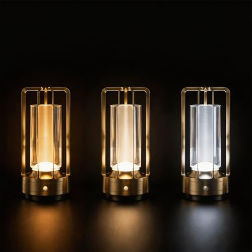 Tragbare Metall Tischlampe, tragbare tischlampe metall 3 Farben Stufenlos Dimmen LED Tischlampe Wiederaufladbare Touch Lampe Nachttischlampe Gold (Gold)