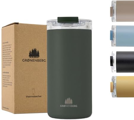 Groenenberg Thermobecher 440 ml | Kaffeebecher to go 100% Auslaufsicher | Hält mind. 4 h warm | Coffee to go Becher aus recyceltem Edelstahl