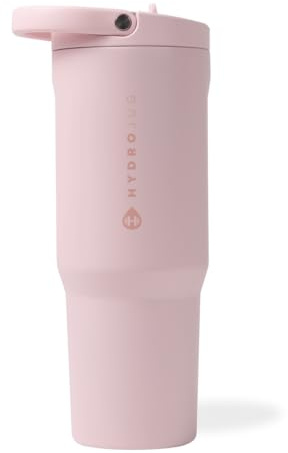HydroJug Sport - Stainless Steel Tumbler with Straw, Vacuum Insulated, 32oz Leakproof Water Bottle, Ergonomic Design, Reusable, Dishwasher Safe, Rubber Base, Durable for Gym or Outdoors, Pink Sand
