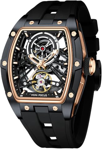 AIMES Tonneau Herren-Automatikuhr, luxuriöse Skelett-Uhren für Herren, automatischer Aufzug, mechanisch, wasserdicht, analog, einzigartig, cool, quadratisch, großes Zifferblatt, Armbanduhr mit