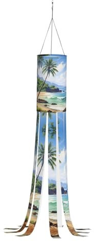 YQTGBCED Windsäcke mit Hawaii-Strand mit Palmen-Druck, Herbst- bis Winter-Windsäcke, hängende Dekoration für Thanksgiving, Polyester-Windsack