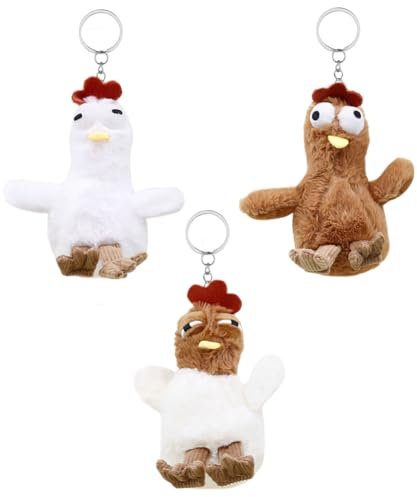 Jouets en Peluche Poule Amusants, 3 pcs Poulet en peluche Parfumé Anti-Stress, Animaux en Peluche Poule Porte-Clés, Jouet Sensoriel Animal Jouets Anti-Stress pour Enfants et Adultes