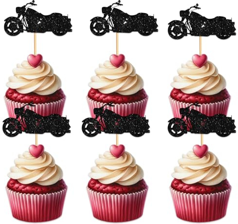 18pcs Black Silhouette Glitter Cupcake Topper for Race Car Racing Sport Let’s Crazy Motorcycle Theme Party Favors Decorations Men Women Kids Happy Birthday Party Decor Supplies