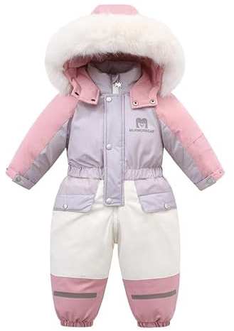 Runstarshow Toddler Snowsuit Baby Girls Snow Suits Kids Boys Winter Romper Suit Warm All in One Coat Fleece Lined Hooded Jumpsuit with Detachable Faux Fur Trim for 1-6 Years