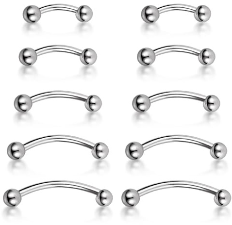 iewrtcin 10pcs Curved Barbells for Eyebrow Lip Daith Rook - Helix Daith Rook Piercing Bars Eyebrow Nose Lip Tragus Curved Barbell Piercing for Women Men 16G Surgical Steel(6, 8, 10, 12, 14mm)