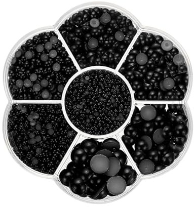 PATIKIL 5645 Piezas de Perlas Planas para Manualidades, 7 Tamaños de Perlas de Resina Semirredondas Perlas Planas para Decoración de Uñas Diy Arte de Uñas Decoración, Negro