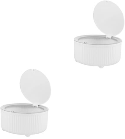 Cabilock 2 Pièces Poubelle de presse de bureau petite poubelle avec couvercle salle de bain corbeille de bureau table de lit mini paniers en plastique mini poubelle de bureau blanche