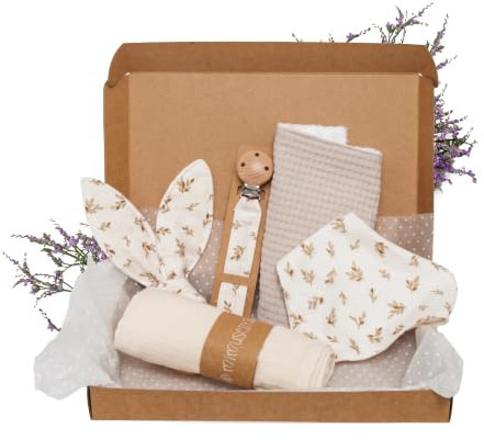 MIMUSELINA Pack Regalo Recien Nacido Niña o Niño | Cestas Bebe para Hospital o Baby Shower | Canastilla Bebe Recien Nacido Disponible en Diferentes Tamaños | Sahara, Small