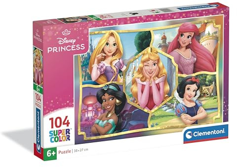 Clementoni - Puzzle per Bambini 104 Pezzi Supercolor, per Bambini 6+ Anni, Illustrazione Disney Princess, Idea Regalo, Made in Italy, 37,9x26,9 cm, 25057