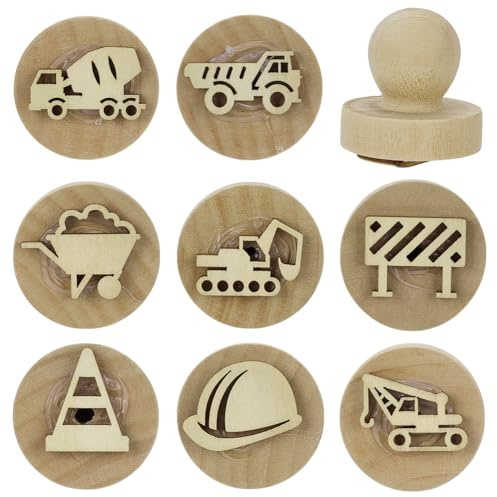 FINGERINSPIRE 8 Stück Holz Konstruktionsstempel 8 Stile Runde Konstruktions Holzstempel 43x38mm Navajo Weiß Mini Handarbeitsstempel Fahrzeug Thema Holzstempelgriff Für Geburtstagsparty Zubehör