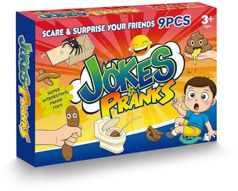 Own1one 9Pcs Funny Prank Kit for Kids & Adults - Practical Joke Toys Gift Box Set for Friends, Family - Office & Party Gags, Trick Gadgets, Xmas Stocking Filler