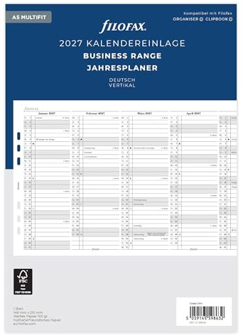 Filofax Kalender A5 Multi Jahresplaner vertikal (deutsch)2027