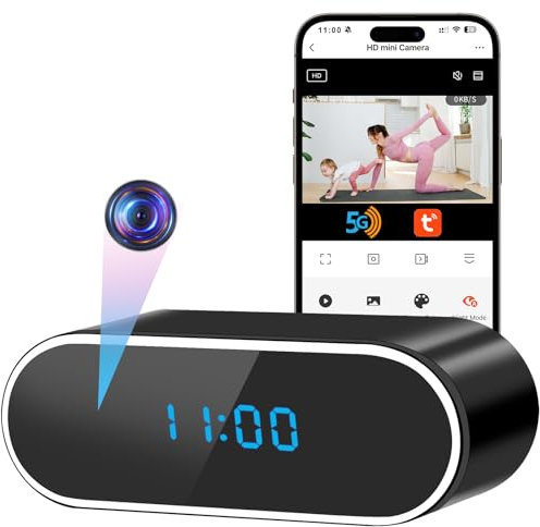 UYIKOO Cámara Espía Oculta WiFi, 2,4G/5G Mini Camara Espia Inalambricas 1080P HD, 120° Reloj con Cámara con Visión Nocturna Detección De Movimiento