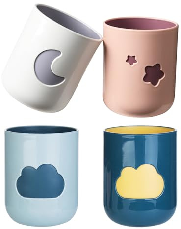 4 PCS Toothbrush Cup Toothpaste Holder Plastic Bathroom Tumbler Cups, Reusable Unbreakable Mouthwash Drinking Mug for Electric Toothbrushes, Floss, Razors