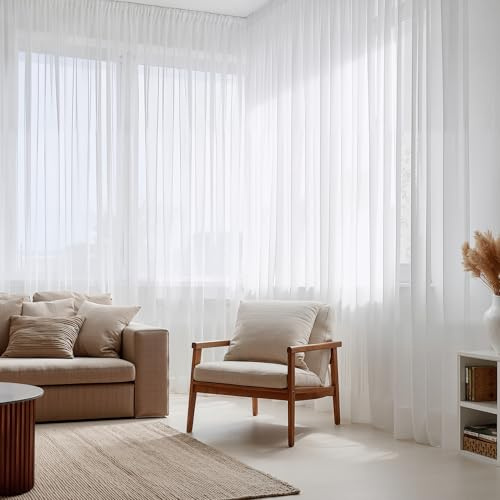 PONY DANCE 4 meter gardiner med krokar för skenor, enfärgade gardiner och genomskinliga gardiner för vardagsrum/sovrum, 450B x 245H cm (1 paneler), vit