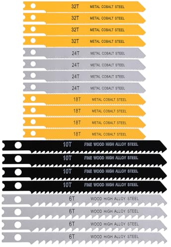 20 PCS Jig Saw Blade Set Assortment for Wood Universal U-Shank Jig Saw Blade Set for Wood Plastic and Metal Cutting Jigsaw Blades Fit Vast Majority U Shank Jigsaws, 6T 10T 18T 24T 32T