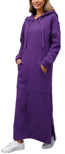 PODOLIXIA Sweat à capuche pour femme - Automne et hiver - Chaud - Manches longues - Pull décontracté - Longue robe maxi avec poches