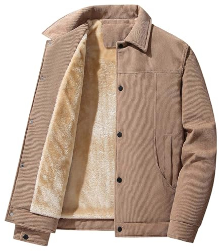 Generisch - Giacca invernale da uomo in corduroy, giacca da tempo libero invernale calda, vestiti spessi e aderenti, abbigliamento quotidiano comodo, leggero cappotto per il freddo, cachi, L