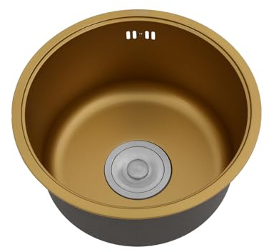 MEELRYD Évier rond en acier inoxydable - Installation facile - Facile à nettoyer - Pour maisons, restaurants, camping-cars, bars, cuisines - 36 x 19 cm - Doré
