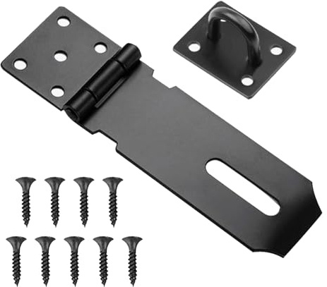 1 Piece Heavy-Duty Shed Lock Buckle,Stainless Steel Padlock Hasp and Staple Heavy Duty Shed Lock Hasp 4 Inch Shed Door Latch for Doors, Windows, cabinets, pet Cages, lockers Etc(Black)