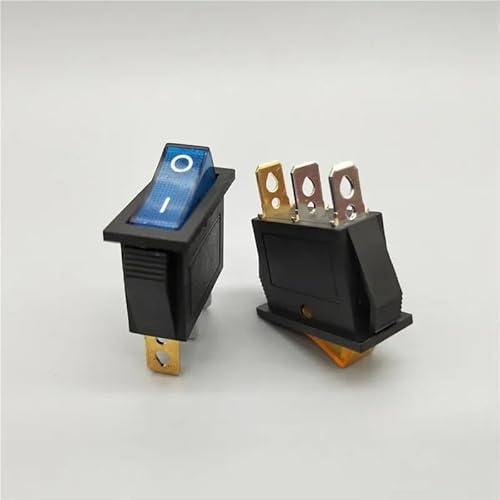 GBIDKKYZIE Interrupteur à Bascule Marche/arrêt KCD3, 2 Positions, 3 Broches, lumière Bleue, 16 A, 250 V CA/20 A, 125 V CA, 35 x 31 x 14 mm