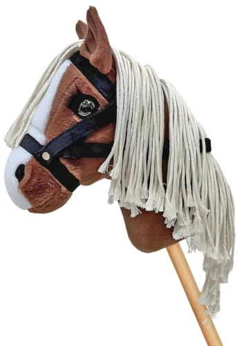 Equimed Tiny Hobby Horse “Bingo” — Bay Hobby Horse with White Mane & Tail — Soft Plush Stick Horse for Toddlers & Little Children