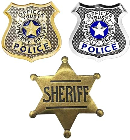 3 Piezas Placa Policia Nacional Aleación Pin Placa de Policia Nacional | Accesorios Niño Disfraz Juega a Ser Liscia e Senza para Halloween Carnaval Cosplay Fiestas Temáticas