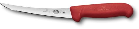 Victorinox Fibrox Ausbeinmesser, Scharfes Küchenmesser für Fleisch und Fisch, 15 cm, Gebogene Klinge, Schmal, HACCP Farbgriff, Rutschfest, Rot