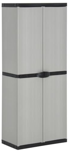 Hoopleep Garten-Lagerschrank, Grau & Schwarz, 68x40x168 cm, robuster PVC/PP Schrank mit 3 Böden, abschließbar, für Terrasse, Balkon, Außenbereich