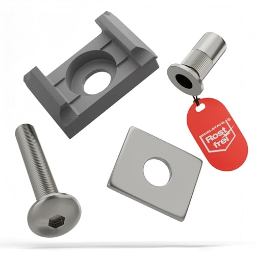 Qualinos 10x Doppelstabmattenzaun Komplettset Klemmplatte, V2A, Silber 9006 | kompletter Montagesatz mit UV-stabilisiertem Halter, 3mm starke Andrückplatte, entgratet & poliert, hohe Belastbarkeit