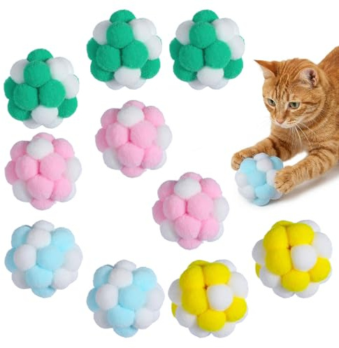 10 Stück Filzbälle Katzenspielzeug mit Glöckchen Ball Pompon zum Basteln Kleine Natürliches Spielzeug Soft Interaktives Balls Bälle Filzbälle für Katzen Spielbälle für Innen Spielen Kauen Kratzen