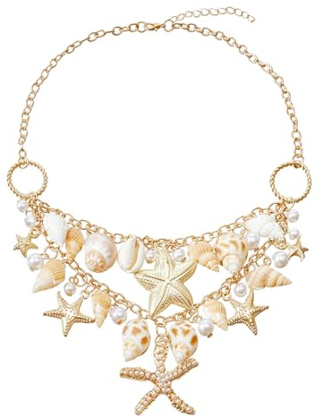 IHLOOTD Collier de Coquillages, Collier Pendentif en Forme de Coquillage, Colliers Ras de Cou Coquillage, Colliers Plage Boheme pour Accessoires de Plage d'Été, Cadeau d'Anniversaire (A)